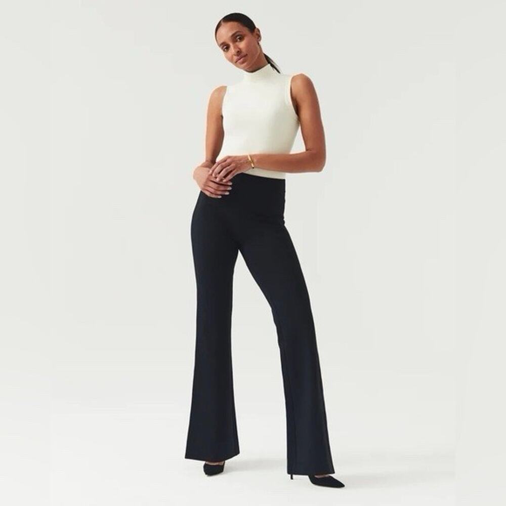 Spanx Pull On Stretch The Perfect Double Split Hem Black Flare Wide Leg LPetite